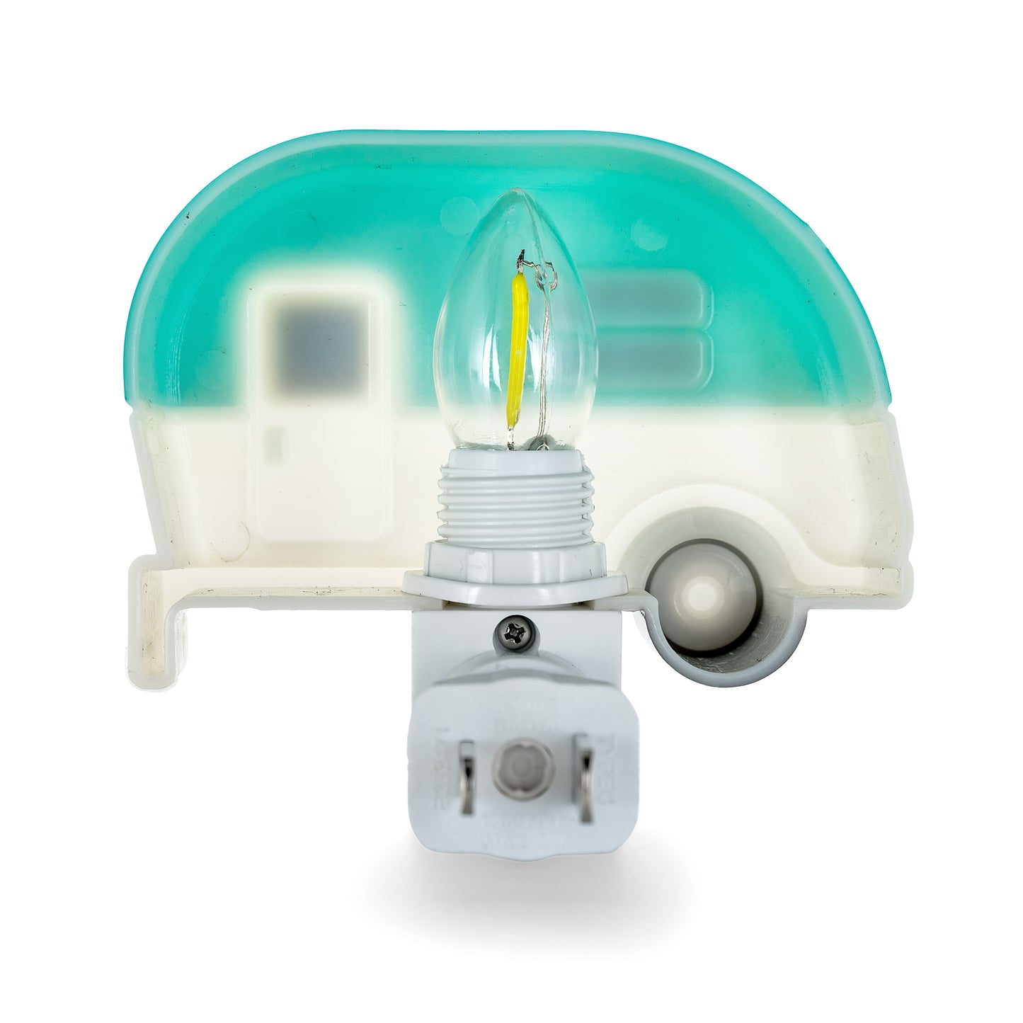 Lampe de Nuit Blue Camper Retro "Life is Better at the Campsite" - LED, Économe en Énergie, Base Pivotante à 360°
