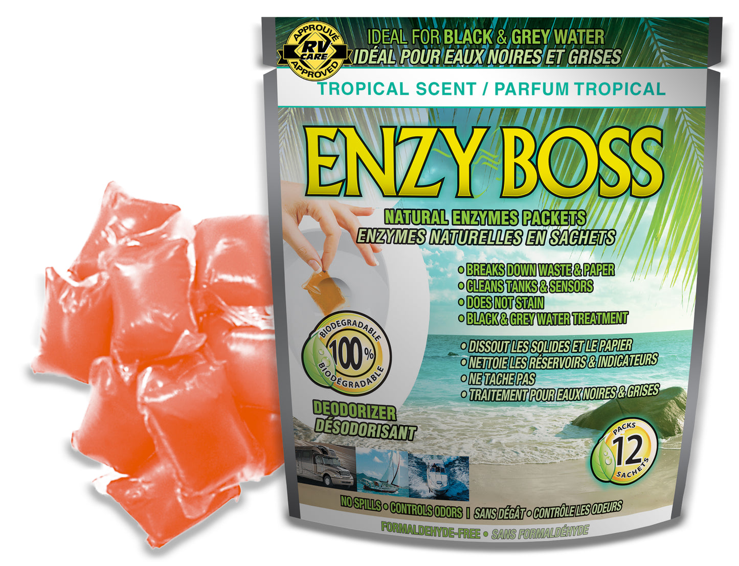 Sachets de Traitement Tropical ENZY BOSS – 12 unités pour le Contrôle des Odeurs dans VR et Bateaux