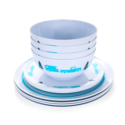 Set de Vaisselle "Life is Better at the Campsite" - 12 Pièces, Mélamine Durable, Parfait pour Camping et VR