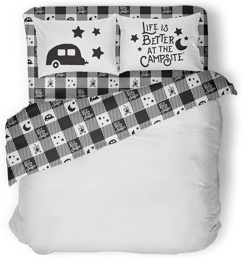 Camco RV Bedding Set 'Life is Better at the Campsite' - King Court, Machine Washable, Multi-Camper Design