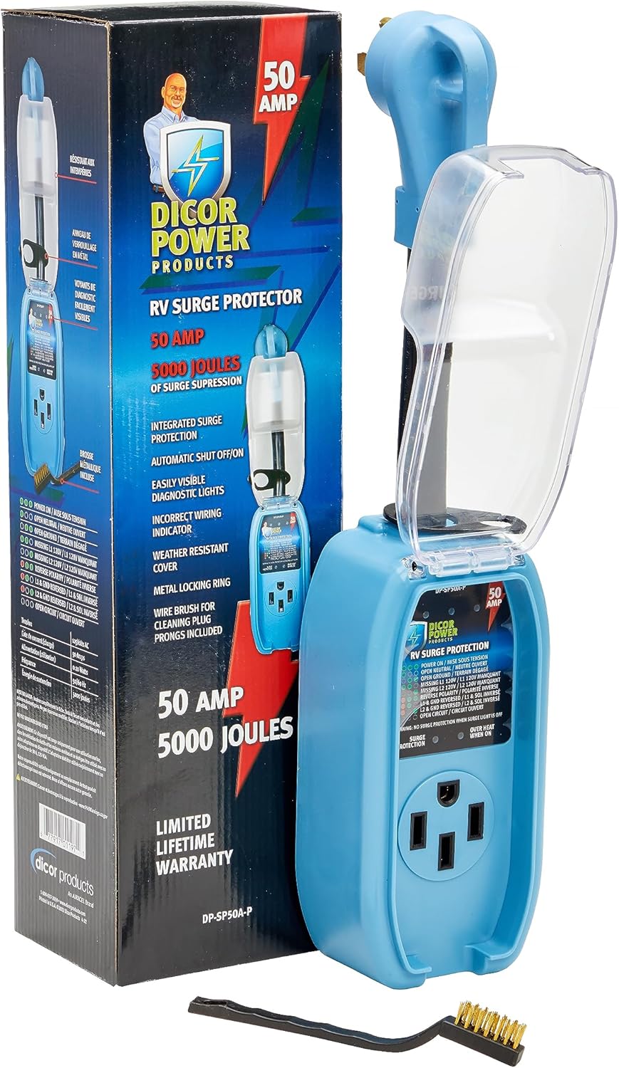 Protecteur de surtension 50A pour VR – Dicor DP-SP50A-P – Modèle portable avec indicateurs LED