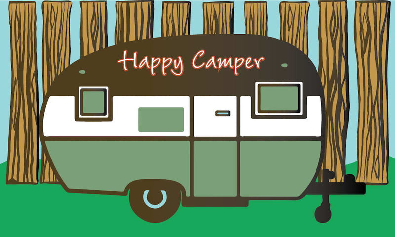 Tapis d’entrée Happy Camper brun résistant aux intempéries 18"x30"
