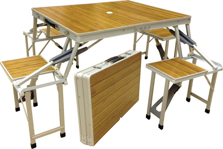 Table de Pique-Nique en Bambou 4 Coins – Léger et Pliable pour 4 Personnes