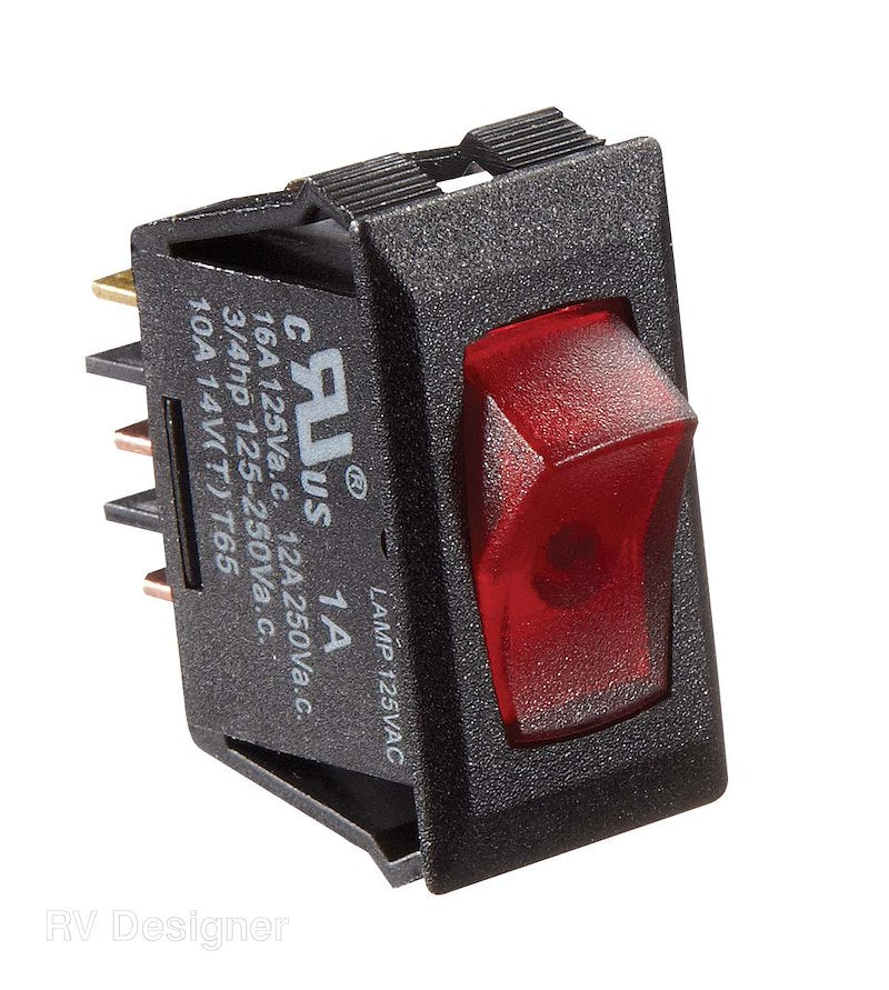 Interrupteur à bascule 125V AC, contrôle éclairage/chauffe-eau/pompe, rouge illuminé, noir, SPST