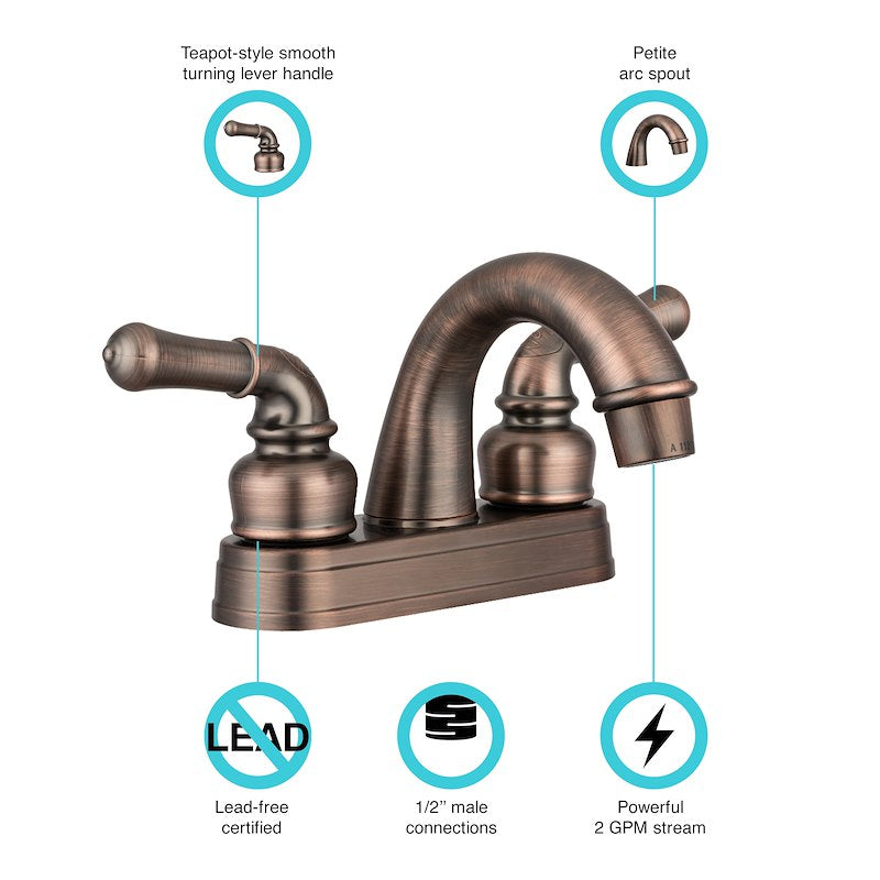 Robinet Lavabo RV Bronze Huilé Dura Faucet 10-1189 | Poignées Style Théière