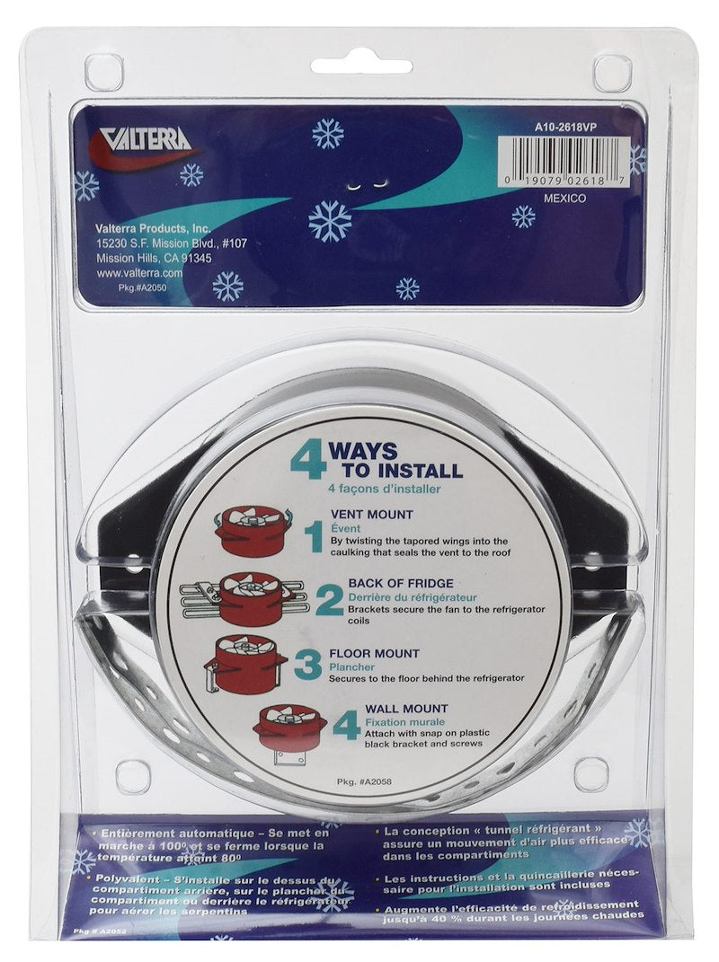 Ventilateur FridgeCool Valterra 12V pour Serpentins de Réfrigérateur – Automatique, 12.5 CFM