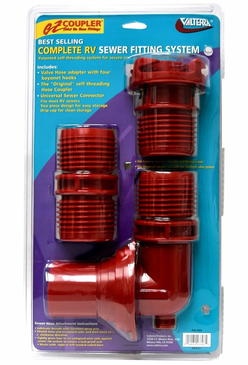 Valterra EZ Coupler – RV Sewer Hose Connector with Adapter, Coupler, and 90° Elbow