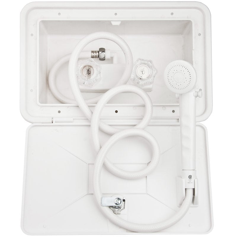 White exterior shower