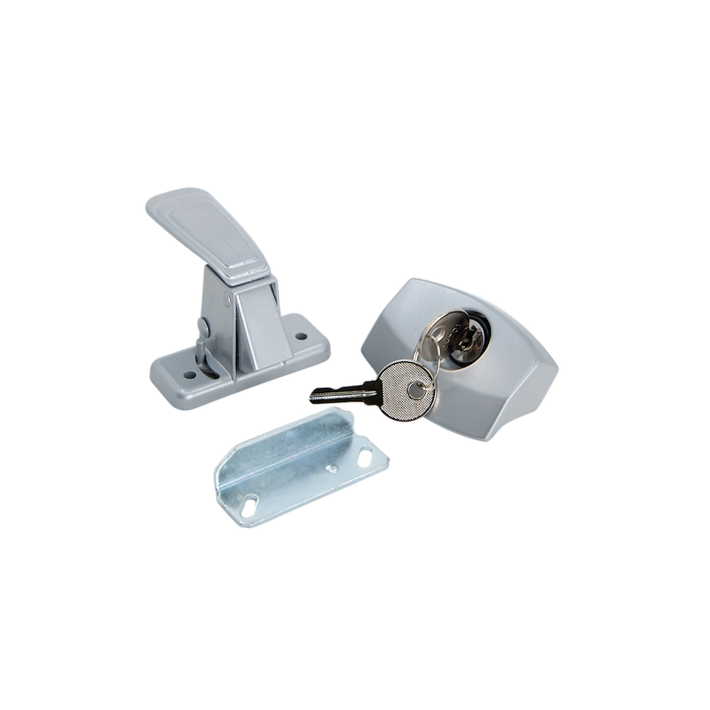 JR Products Universal RV Door Handle 20-0232 with Push Button Lock - Silver Steel