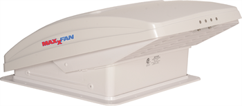 Vent de toit MaxxFan Deluxe avec télécommande – 14 x 14 po – Blanc, ouverture motorisée et ventilateur 10 vitesses