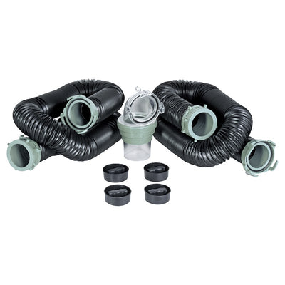 Tuyau d’égout Vortex 20 pieds avec coude transparent et bouchons – 3" de diamètre – Noir