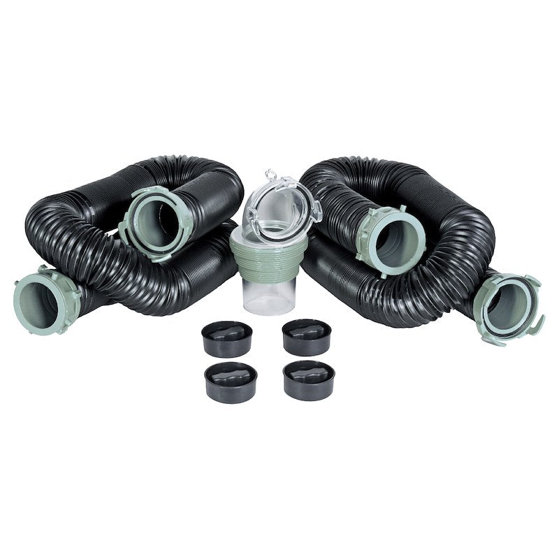 Vortex 20 ft Sewer Hose with Clear Elbow and Caps - 3" Diameter - Black