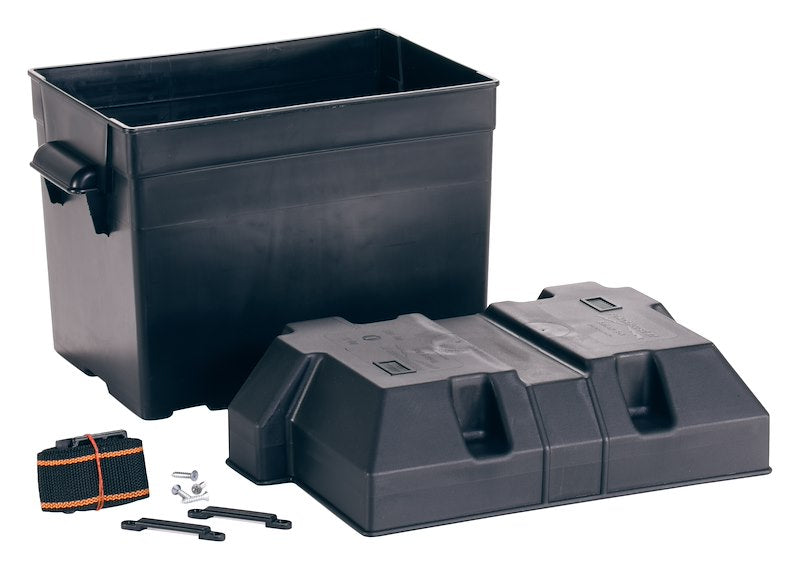 Boîte de Batterie pour Groupe 24 - Boîte Ventilée en Polypropylène Résistante aux Acides - Accessoires Inclus