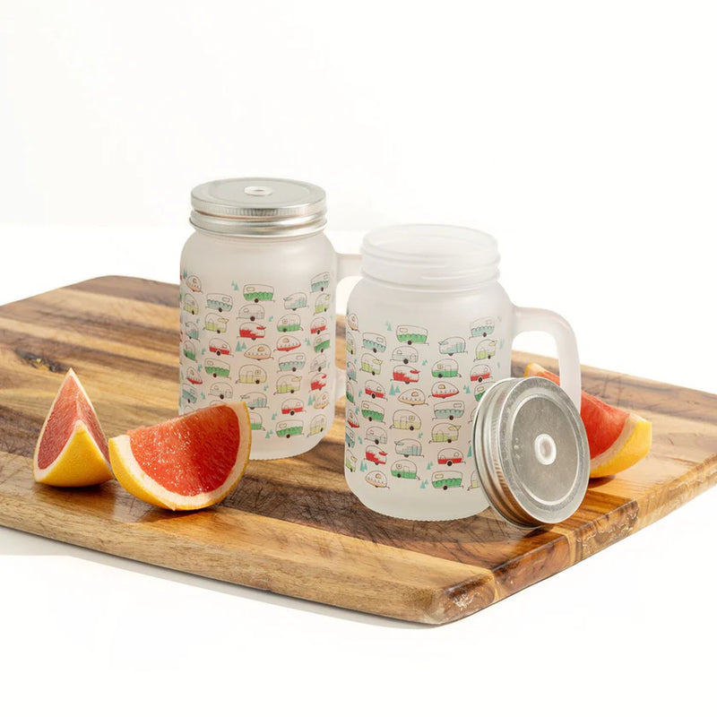 Mason Jar with Caravan Pattern – Chic Camping Decor
