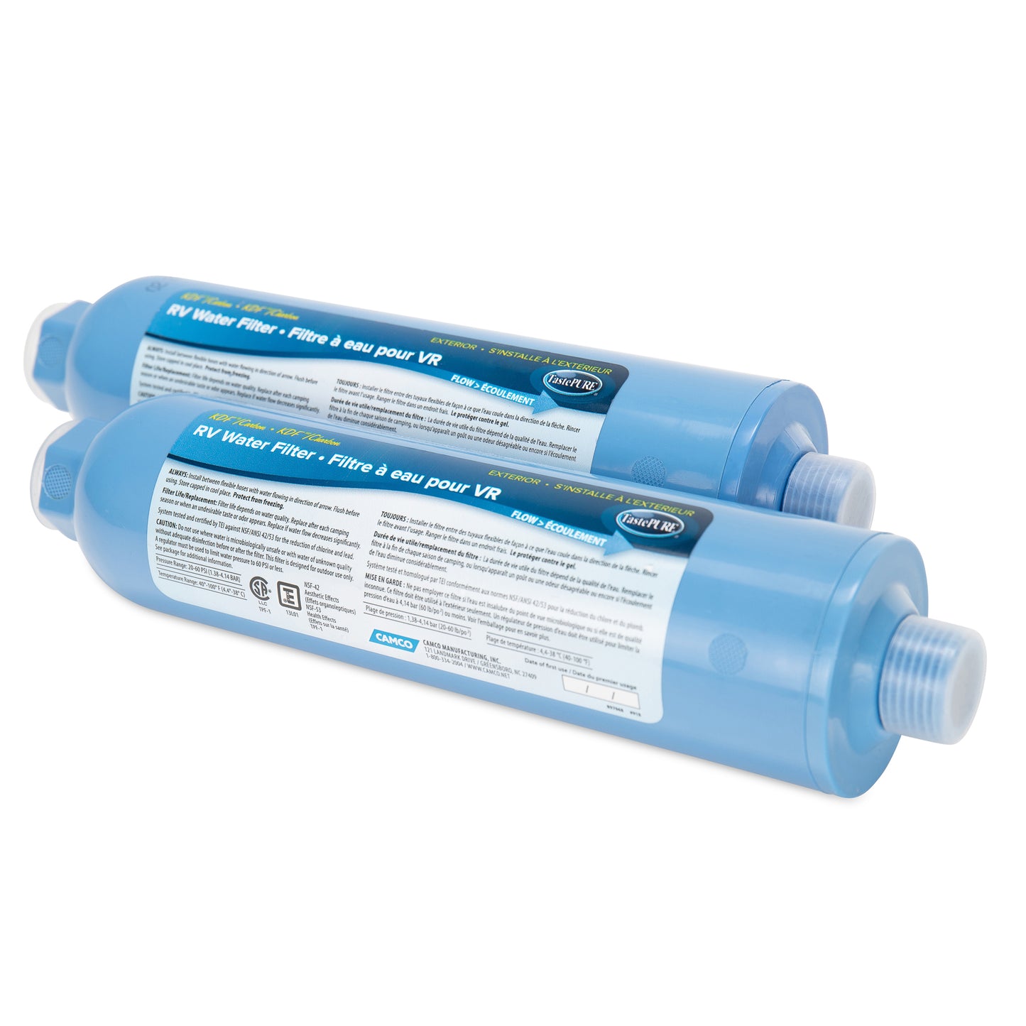 Filtre à eau Camco TastePURE RV/Marine 2 Pack - Réduit mauvais goût, chlore, sédiments et protège contre la croissance des bactéries