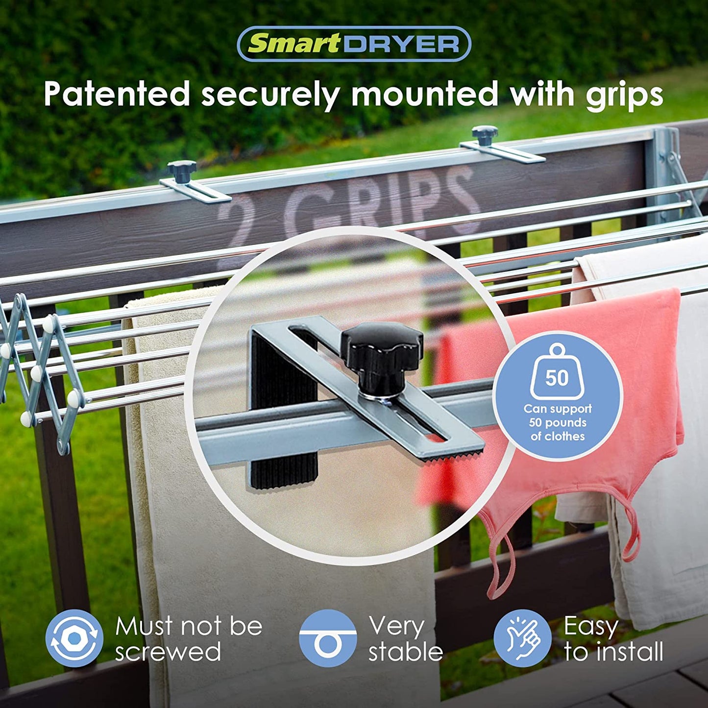 Séchoir à Linge Télescopique Smart Dryer en Acier Inoxydable – Montage sur Échelle, Pliable et Résistant aux Intempéries
