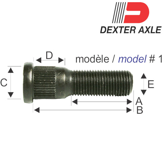 Boulon de roue 1/2" pour tambour 12" – 6 & 8 trous – Vendu à l’unité