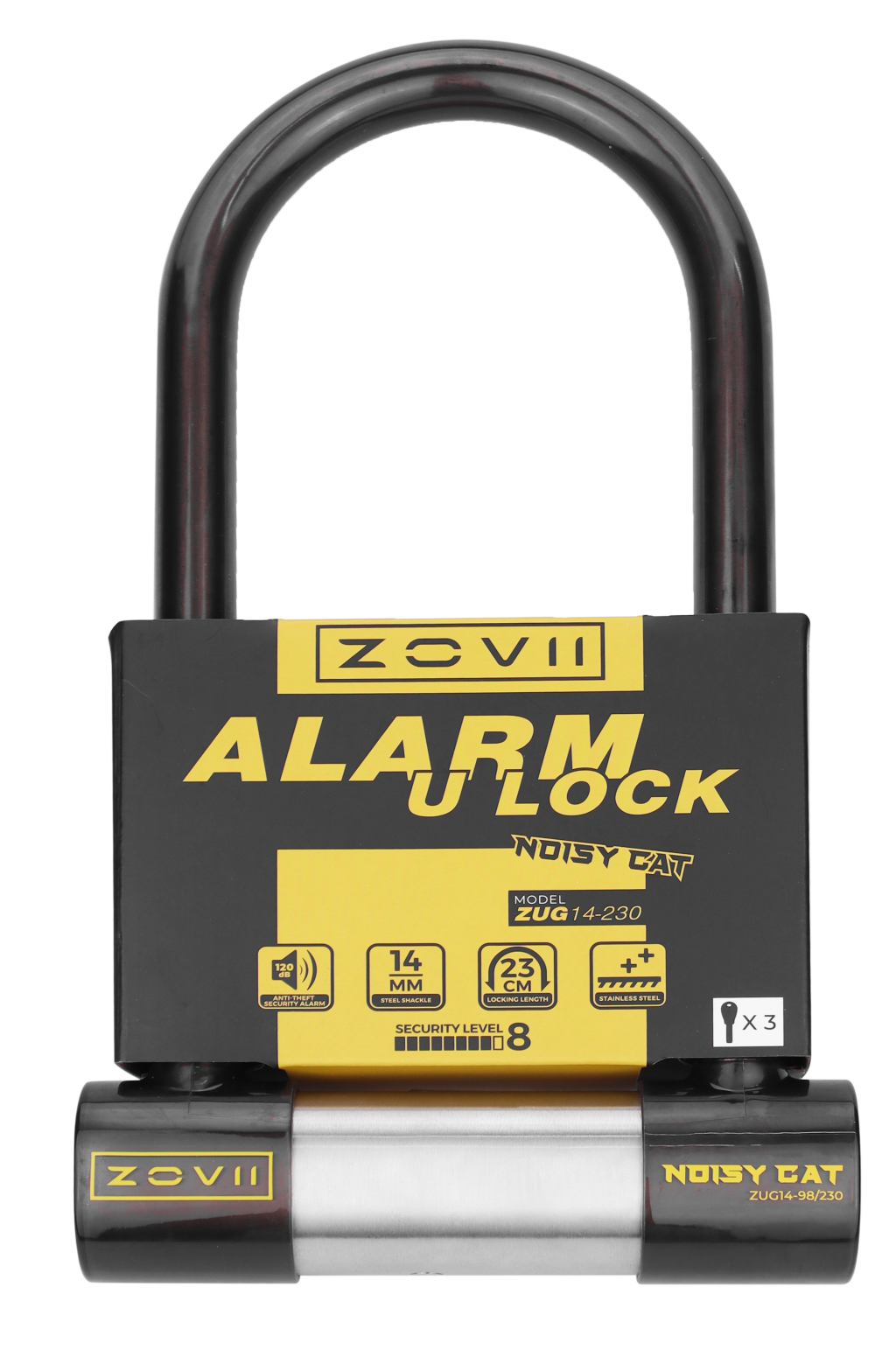 Antivol en U avec Alarme 120 dB ZUG14-230 - Sécurité Renforcée pour Vélos et Motos