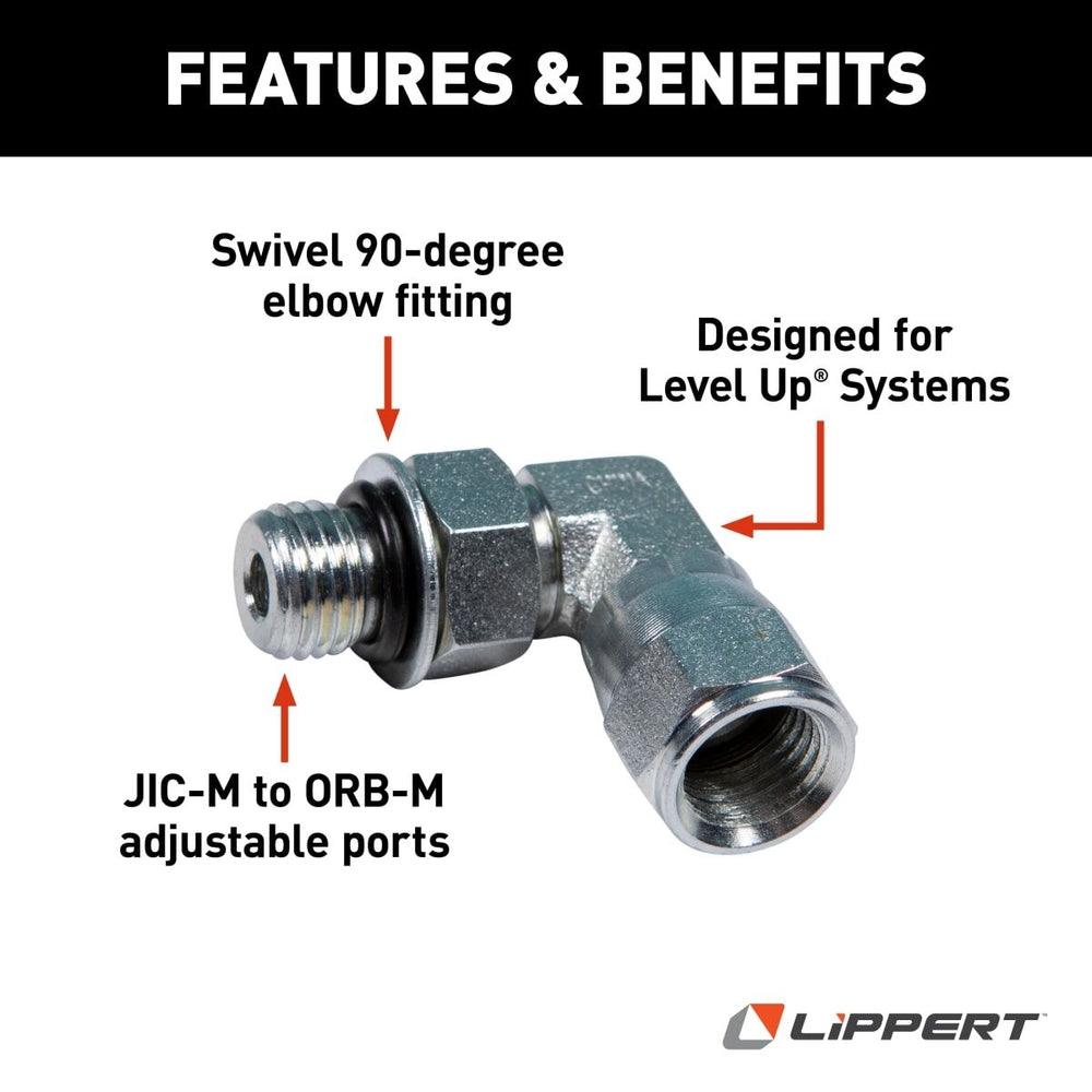 Raccord hydraulique coudé 90° 1/4" Lippert #6809-04-04 pour système de nivellement RV