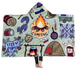 Couverture Hoodie 3D Motif Feu de Camp – Plaid Sherpa Ultra Doux
