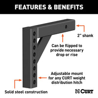 Tige de répartition de poids CURT 2" – 15 000 lb, ajustable, levée 8-7/8", chute 5-5/8"
