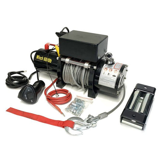 Treuil électrique 6000 lb avec câble acier 79' + télécommande filaire – 12V robuste