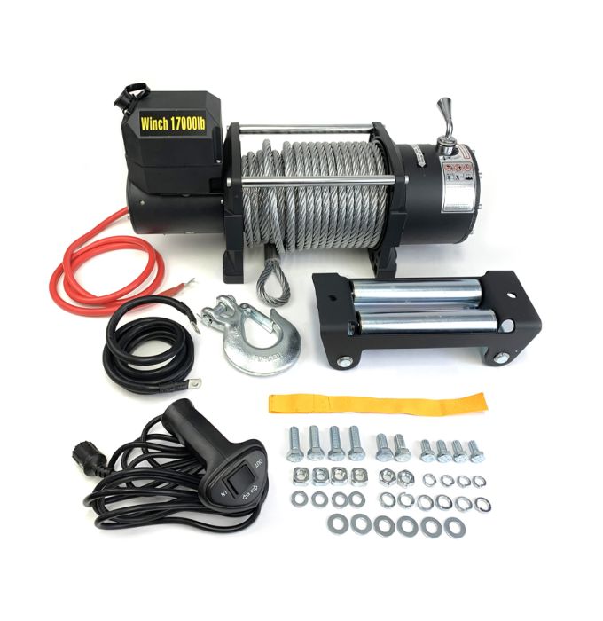 Treuil Électrique 17 000 lb avec Télécommande Filaire et Câble Acier 85' – 12V, Puissant et Robuste