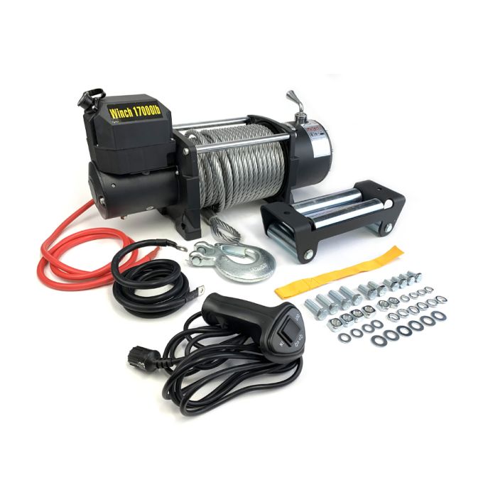 Treuil Électrique 17 000 lb avec Télécommande Filaire et Câble Acier 85' – 12V, Puissant et Robuste