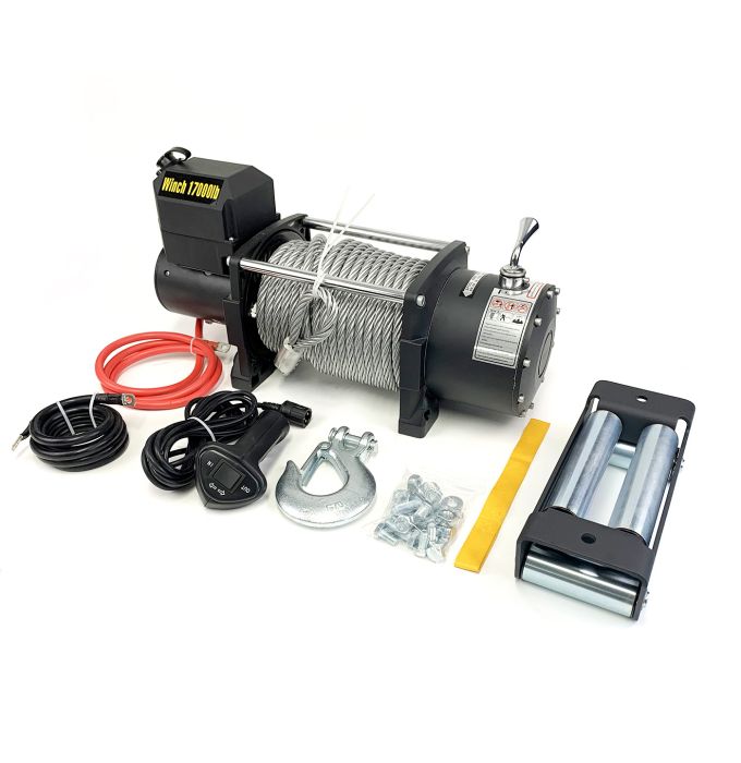 Treuil Électrique 17 000 lb avec Télécommande Filaire et Câble Acier 85' – 12V, Puissant et Robuste