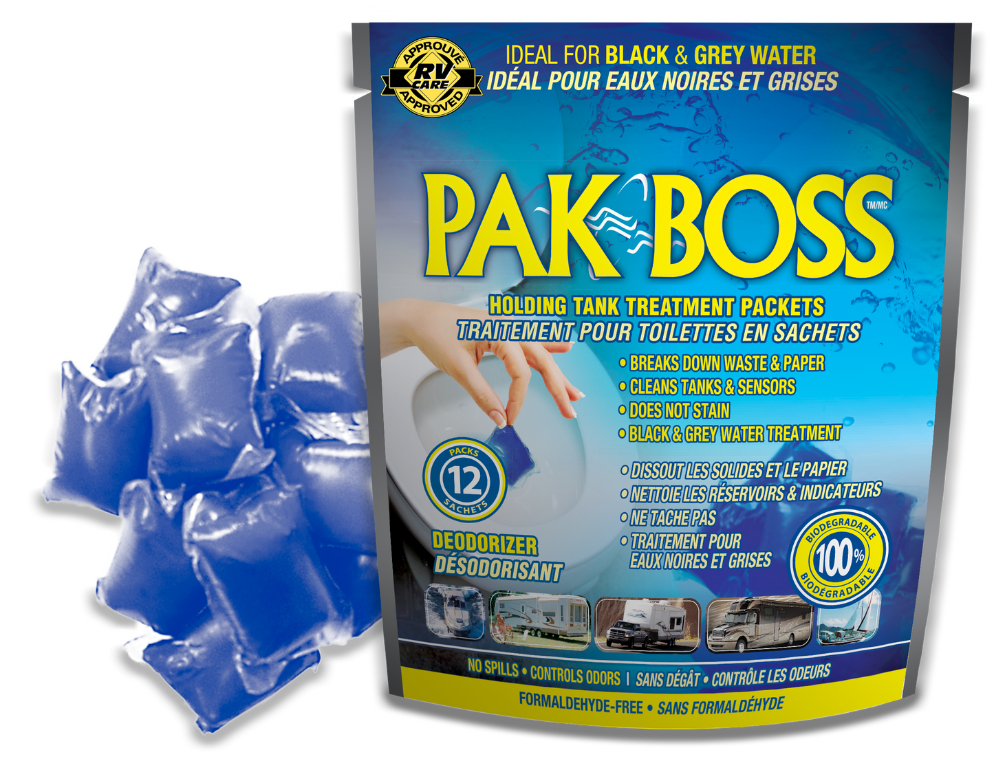 Traitement réservoir d’eaux usées PAK BOSS™ – Désodorisant biodégradable VR