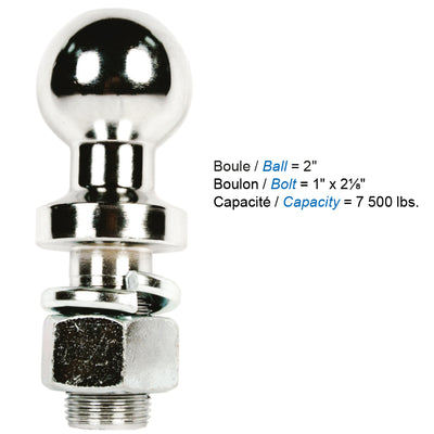 Boule d’attelage 2" x 1" – Capacité 7 500 lb – Remorquage robuste