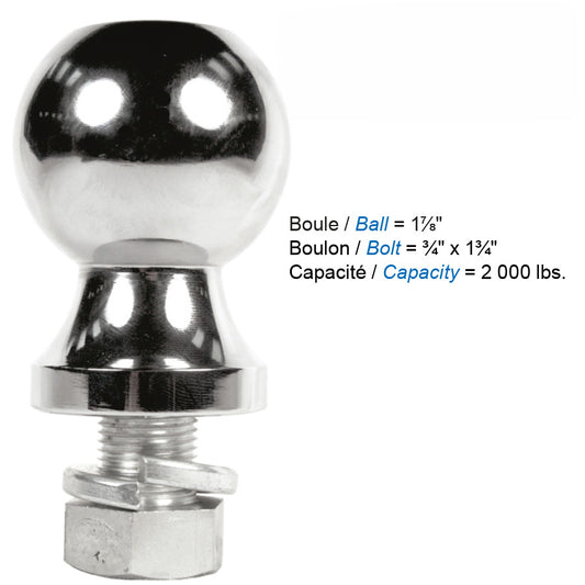 Boule d’attelage 1 7/8" avec boulon 3/4" – capacité 2000 lb pour remorque