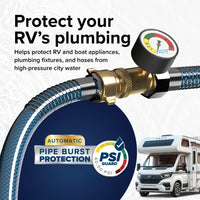 Camco Brass Water Pressure Regulator with Gauge - Protects Your RV or Boat Plumbing