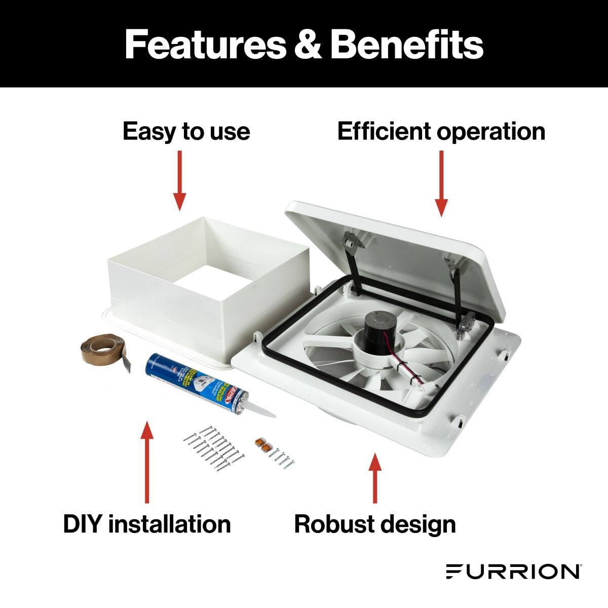Ventilateur de Toit Furrion pour VR - 14'' avec Couvercle Manuel - Blanc