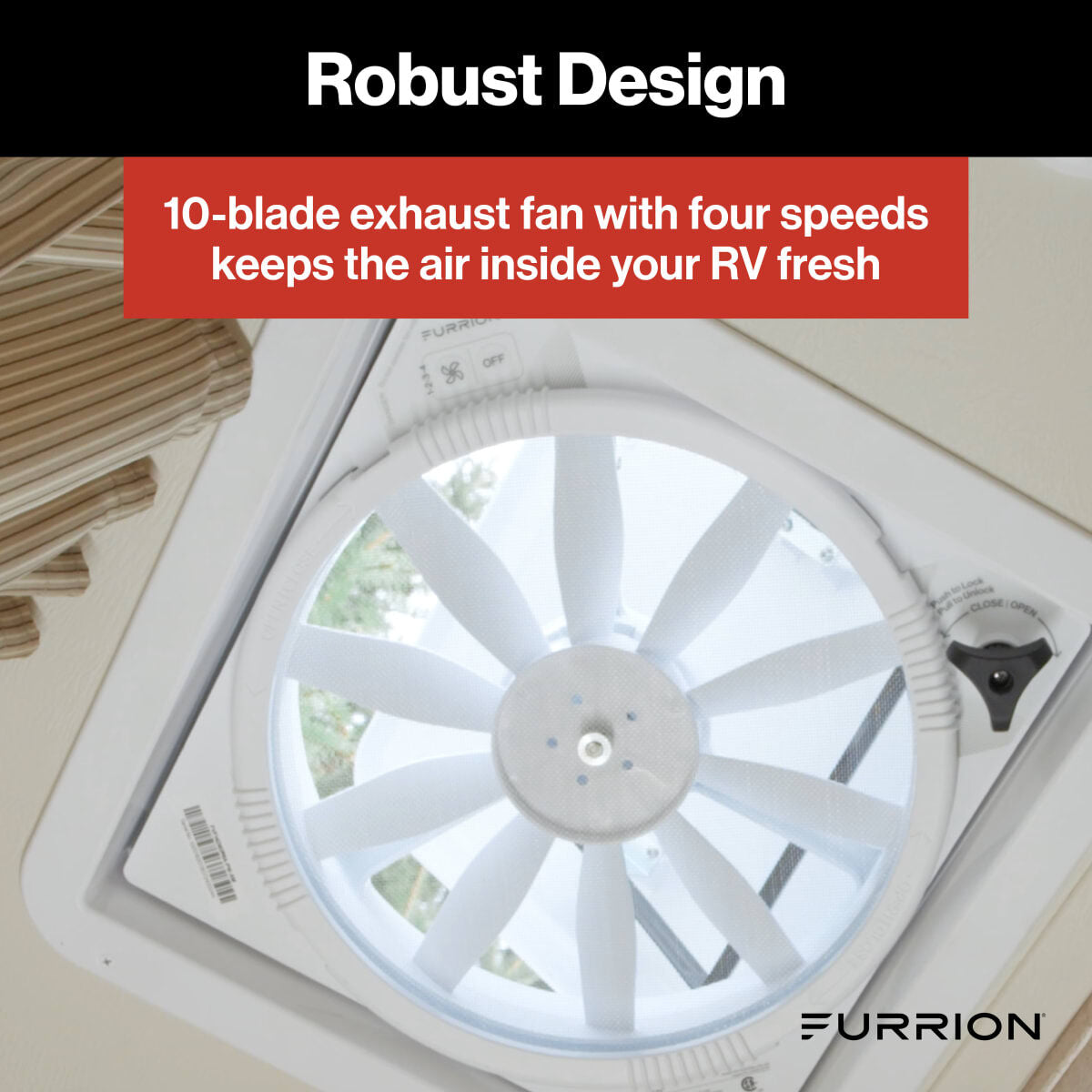 Ventilateur d'Évent de Toit pour VR Furrion® 14" - 12V, 4 Vitesses, Facile à Installer