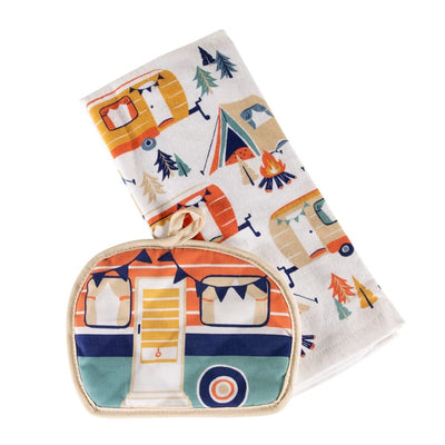 Ensemble Serviette et Manique Lippert – Motif Camping | Accessoires de Cuisine pour VR et Camping