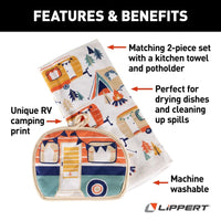 Ensemble Serviette et Manique Lippert – Motif Camping | Accessoires de Cuisine pour VR et Camping