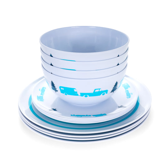 Set de Vaisselle "Life is Better at the Campsite" - 12 Pièces, Mélamine Durable, Parfait pour Camping et VR