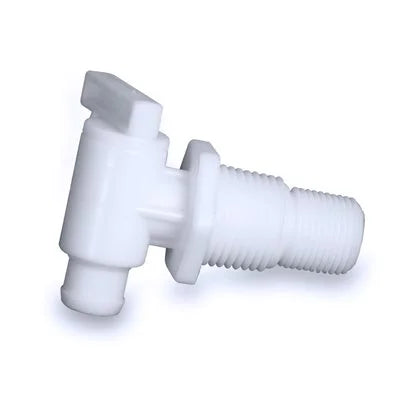 Vanne de Vidange de Réservoir d'Eau Douce, Taille de Tuyau Double Adaptée aux Tuyaux de 1/2 Pouce ou 3/4 Pouce, Avec Filetage NPT Mâle de 3/8 Pouce et 1/2 Pouce, Sans Bride d'Évacuation, Plastique, Unité Simple