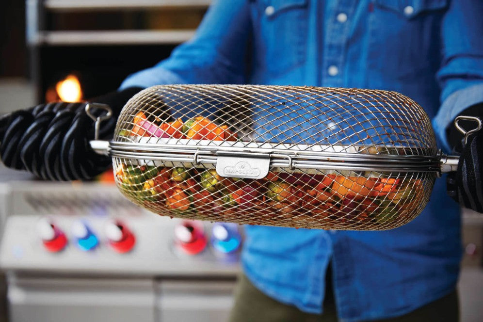 Panier Rotissoire Napoleon – Cuisson saine pour ailes de poulet, frites et légumes – Compatible avec la plupart des broches de barbecue