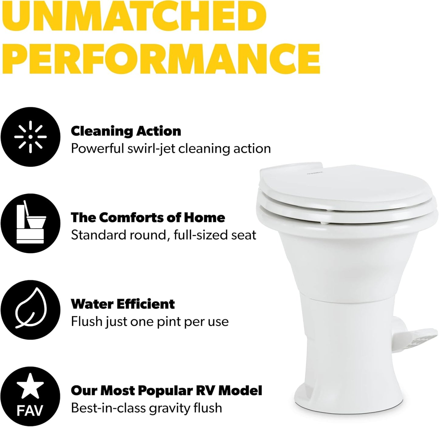 Toilette Dometic 310 Série 302310081 à chasse d’eau par gravité – Blanc Standard pour VR