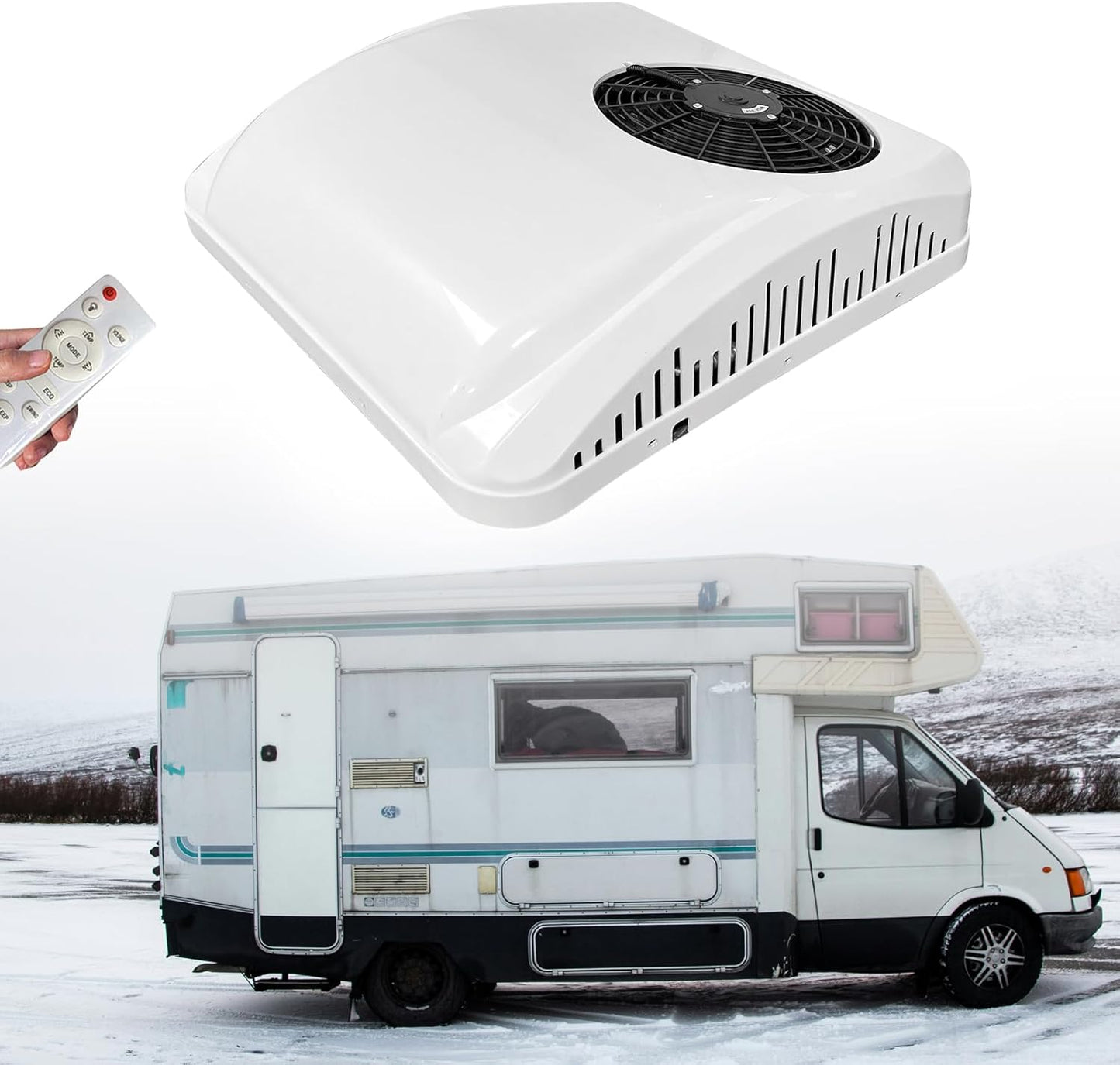 Climatiseur de toit 12V avec chauffage 8500 BTU pour VR, caravane et bateau – Silencieux & économique