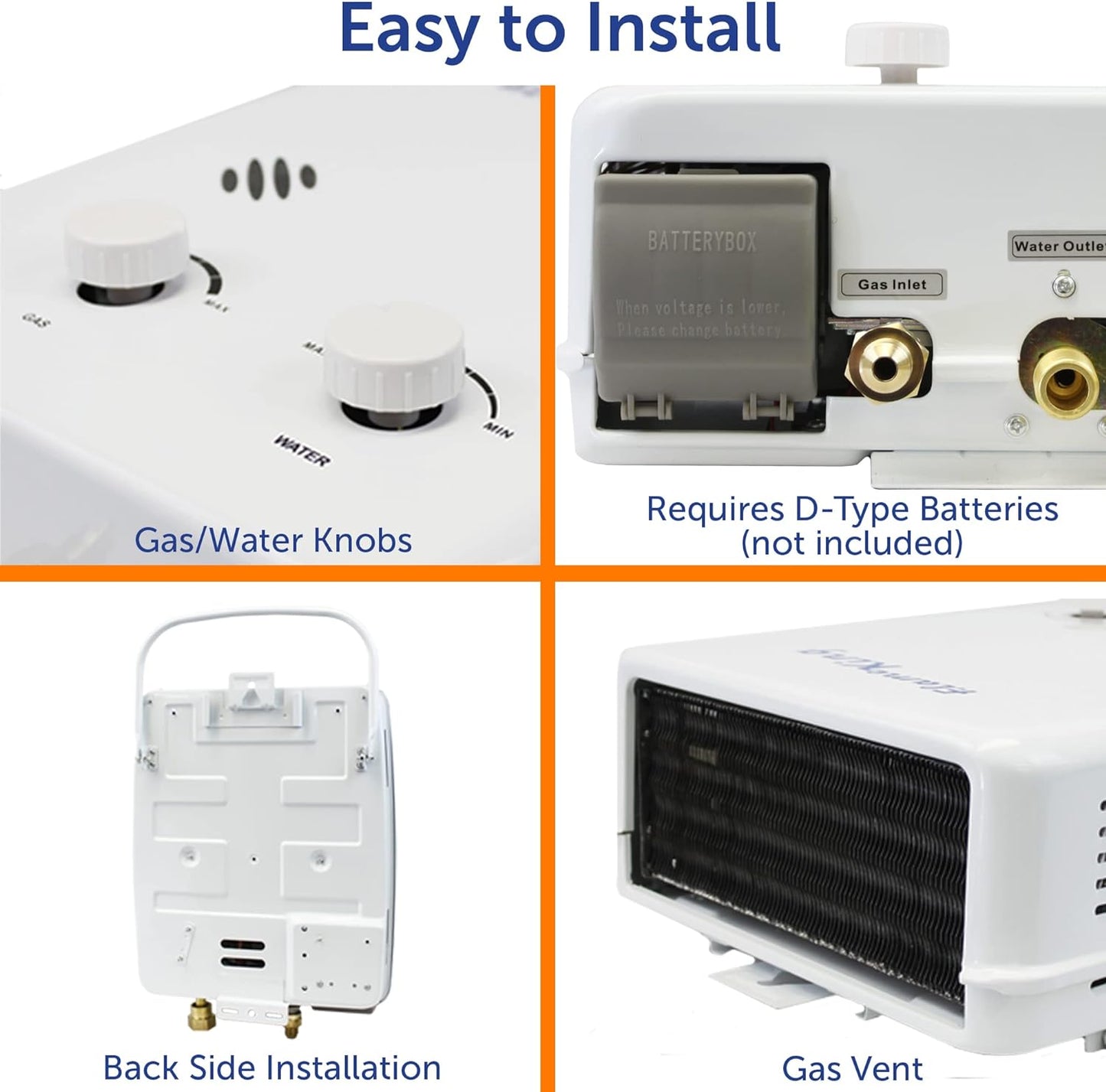 Chauffe-eau au propane portable 34 000 BTU - Sécurité CSA, facile à installer et durable