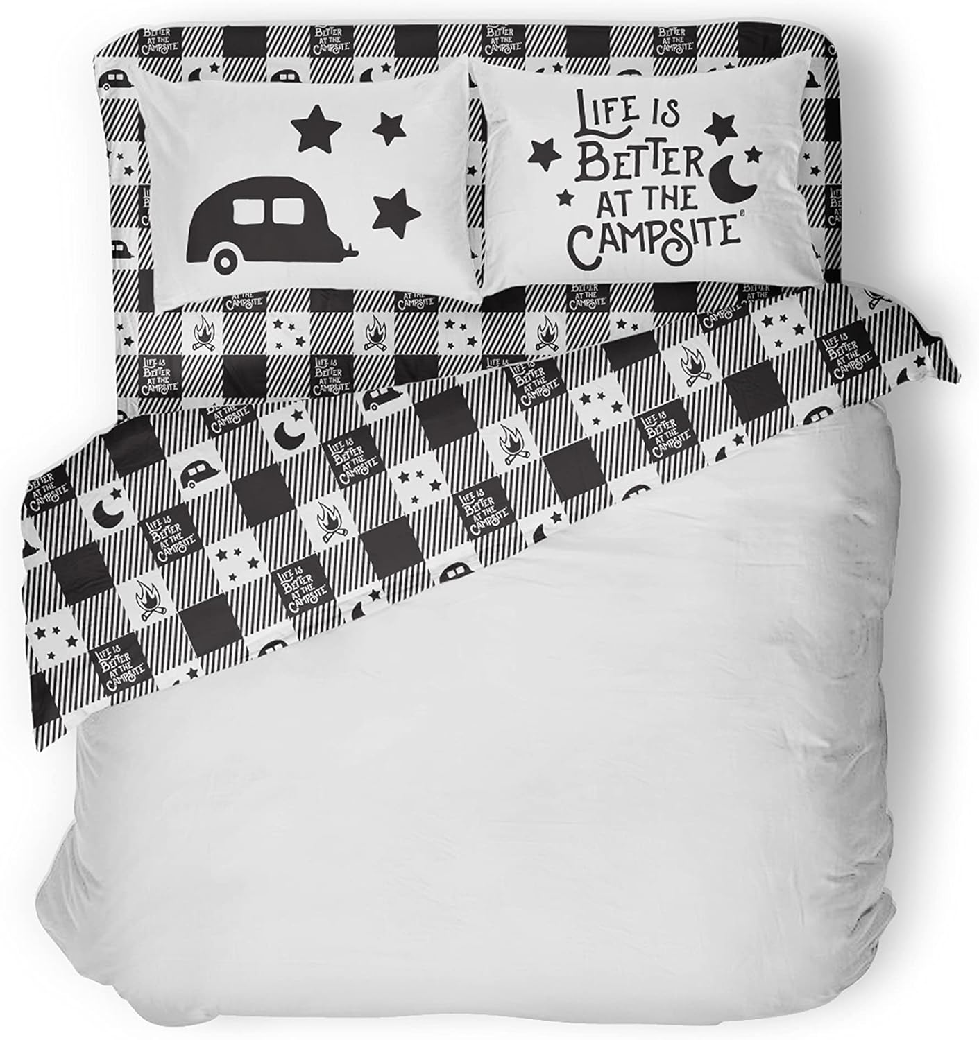 Set de Draps Camco RV "Life is Better at the Campsite" – Draps King Court pour Camping-Car, Polyester, Lavable en Machine, Design Multi-Camping-Cars