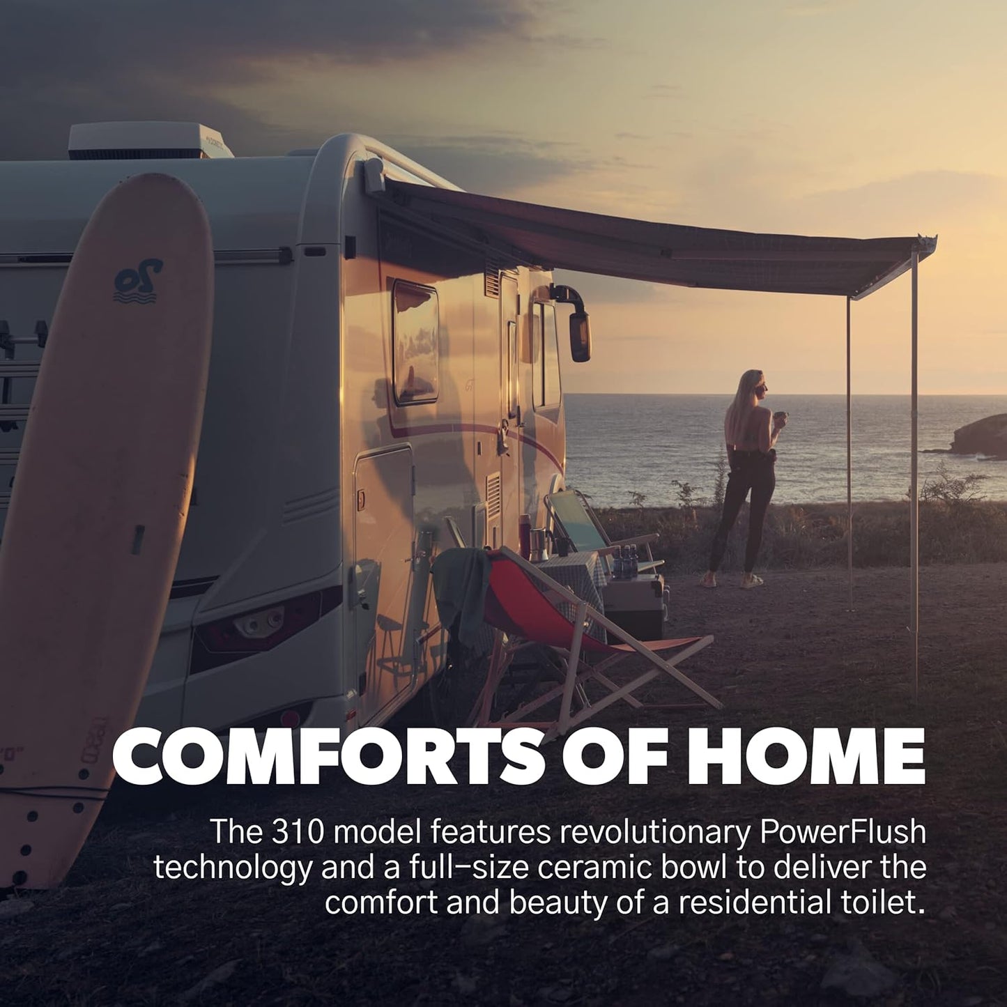 Toilette Dometic 310 Série 302310081 à chasse d’eau par gravité – Blanc Standard pour VR