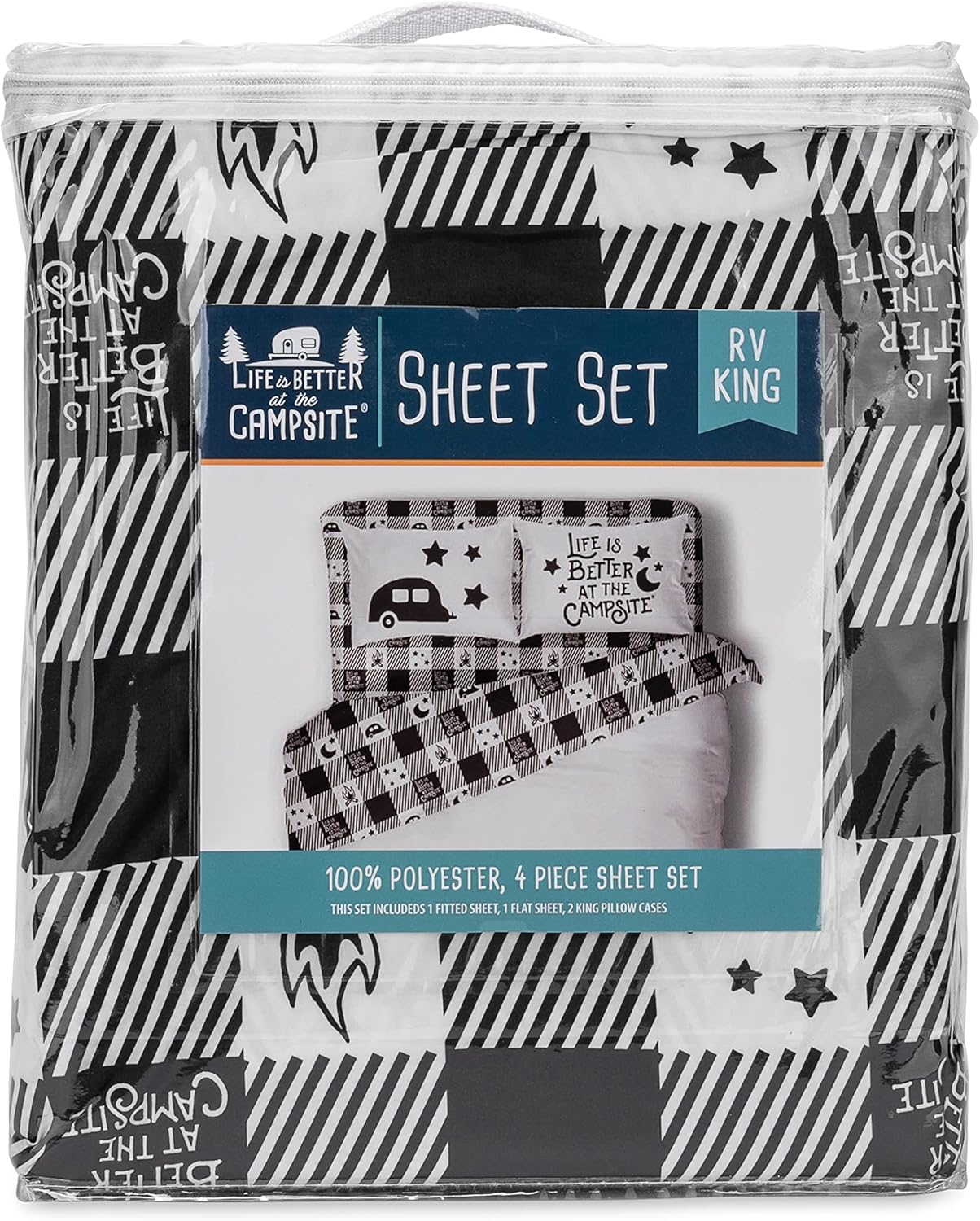 Set de Draps Camco RV "Life is Better at the Campsite" – Draps King Court pour Camping-Car, Polyester, Lavable en Machine, Design Multi-Camping-Cars