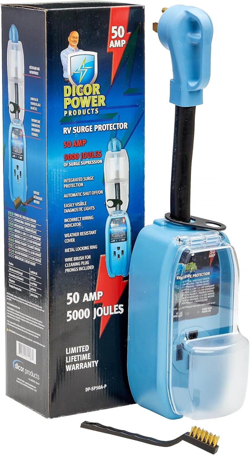 Protecteur de surtension 50A pour VR – Dicor DP-SP50A-P – Modèle portable avec indicateurs LED