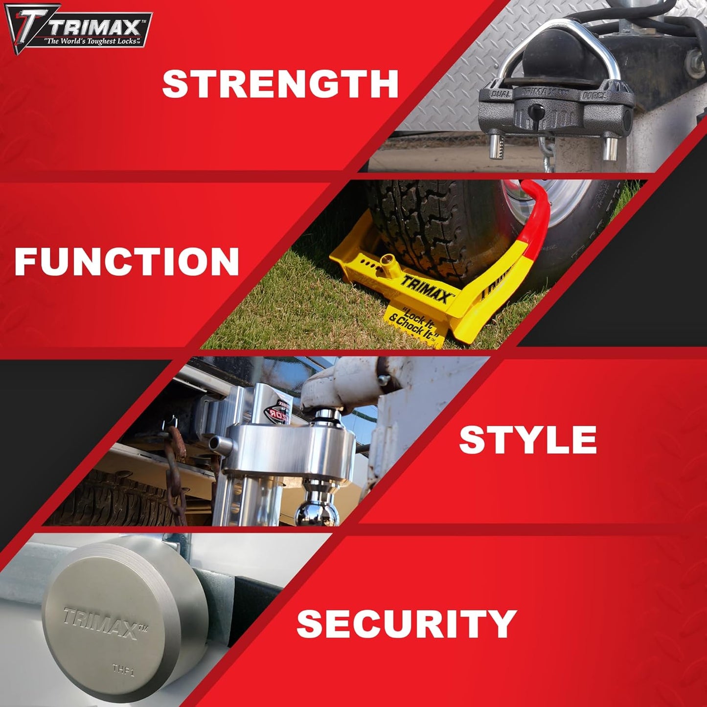 Trimax TCL65 - Cales de roue antivol universelles pour remorques et véhicules