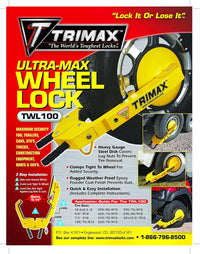 Adjustable Wheel Lock Trimax TWL100 Ultra-Max, Yellow/Black