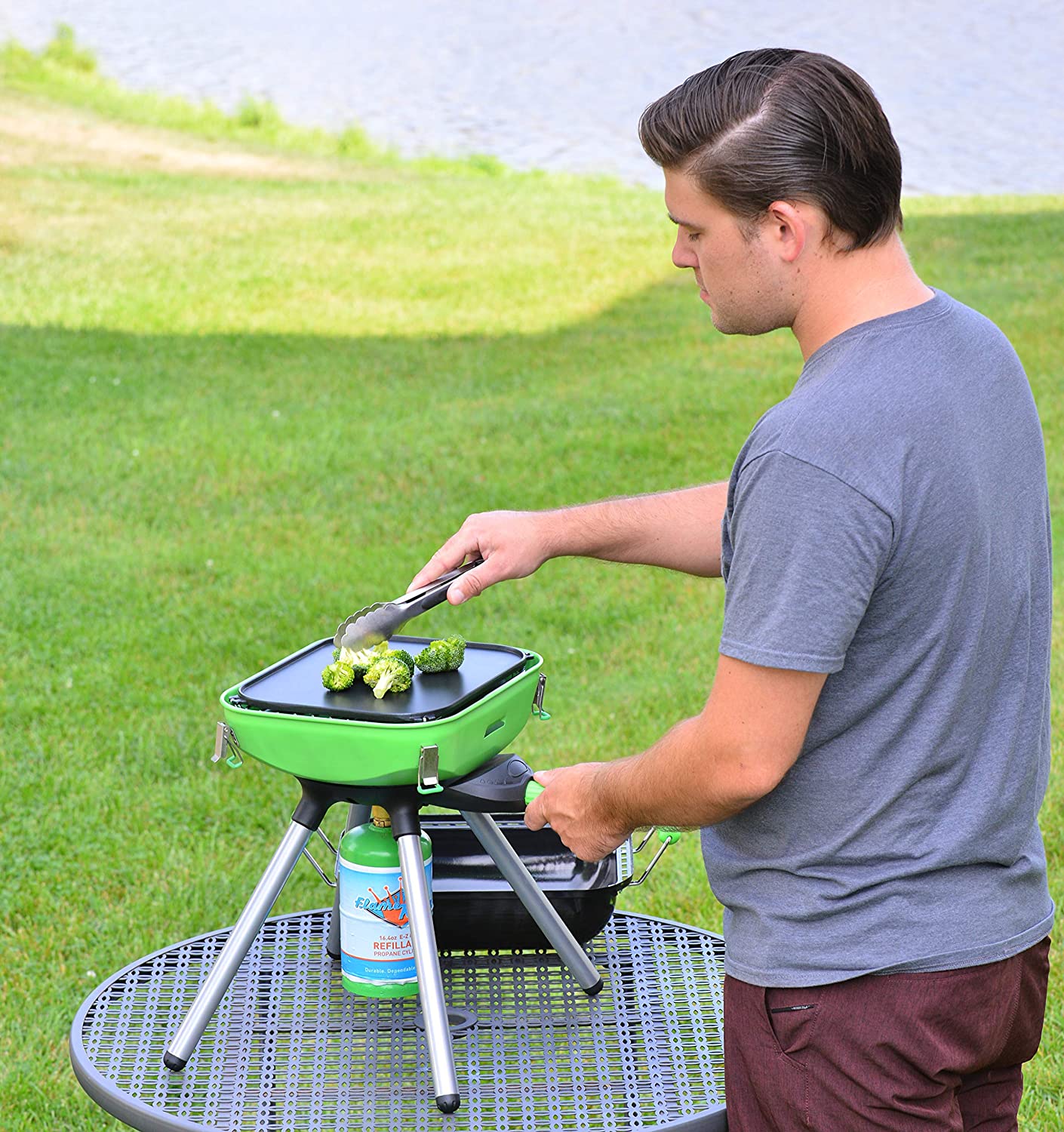 Barbecue portable multi-fonctions Flame King YSNVT-301CGA - Gril au propane 8 000 BTU avec allumage automatique